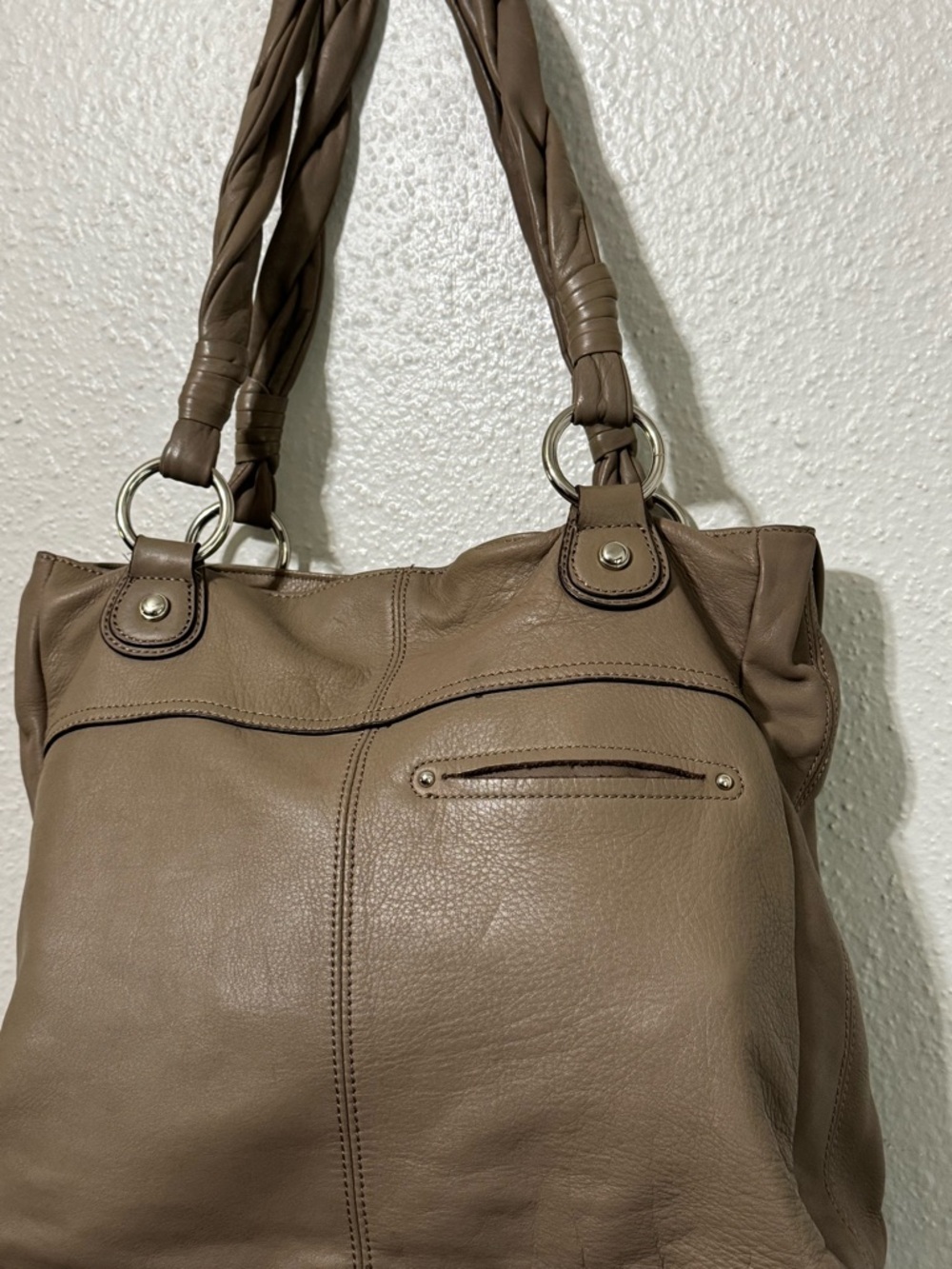 b. makowsky Taupe Braided-Handle Shoulder Bag - Picture 7 of 10
